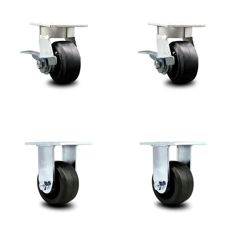 SERVICE CASTER 4 Inch Kingpinless Rubber on Steel Wheel Caster Brakes 2 Rigid SCC, 2PK SCC-KP30S420-RSR-SLB-2-R-2